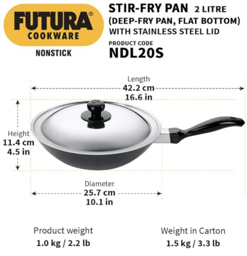 Hawkins Futura Nonstick Deep-Fry Pan (Stir-Fry Pan) 2 L, 26 cm, 3.25 mm with SS Lid (Black) - Image 3